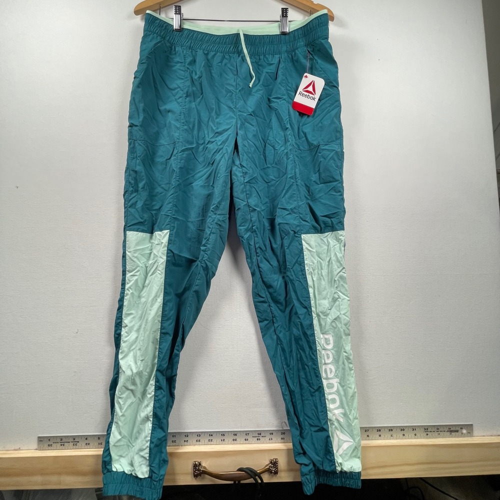 Reebok Womens Teal Mint Colorblock‎ Nylon Windbreaker Track Pants Joggers Size M